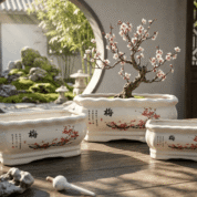 Chinese Ceramic Plum Blossom Planter Set - Mei Series - Bonsai Pot