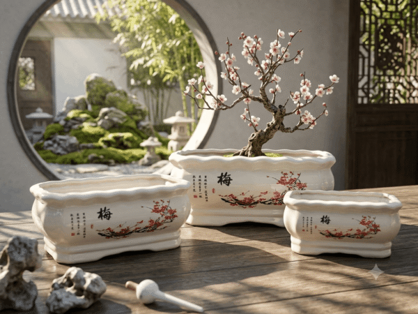 Chinese Ceramic Plum Blossom Planter Set - Mei Series - Bonsai Pot Chinese Ceramic Plum Blossom Planter Set - Mei Series - Bonsai Pot