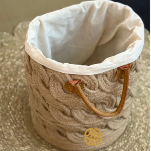 4 500X500 1 Jute Rope Braided Storage Basket With Lining And Leather Handles Multipurpose Organizer 12 X 14 Inch