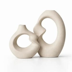 419I3Mfrxel Sl1024 500X500 1 Sphinx Ceramic Vase Asymmetric Donut Vase Set Hollow Design 8.5 And 6 Inc Modern Decorat