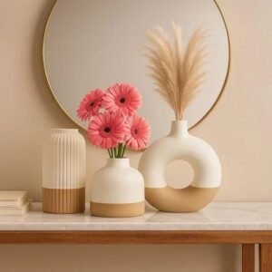 61Digys00Jl Sl1024 500X500 1 Sphinx Ceramic Vase Set Of 3 Ribbed Donut Small Neutral Cream Home Decor Table Vase Set