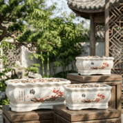 Chinese Ceramic Plum Blossom Planter Set - Mei Series - Bonsai Pot
