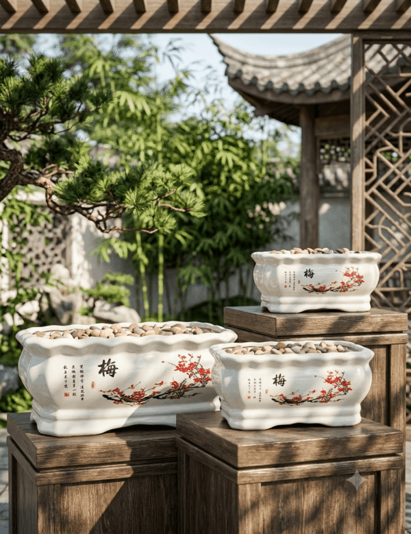 Ceramic Plum Blossom Planter Set - Mei Series - Bonsai Pot Chinese Ceramic Plum Blossom Planter Set - Mei Series - Bonsai Pot