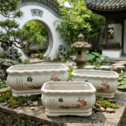 Chinese Ceramic Plum Blossom Planter Set - Mei Series - Bonsai Pot