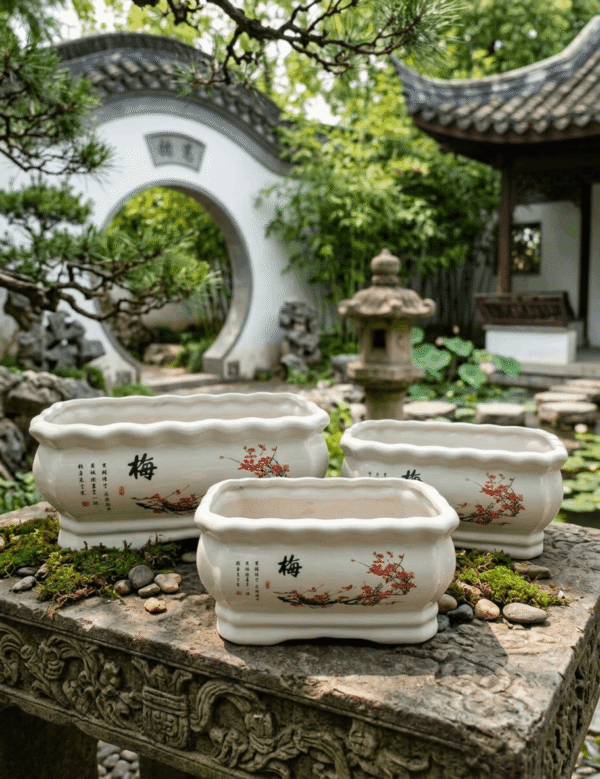 Chinese Ceramic Blossom Planter Set - Mei Serie - Bonsai Pot Chinese Ceramic Plum Blossom Planter Set - Mei Series - Bonsai Pot