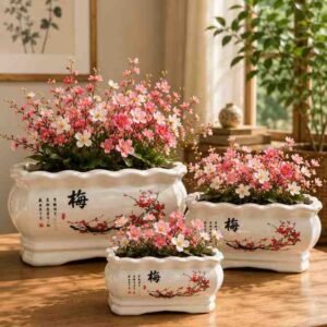Chinese Ceramic Plum Blossom Planter Set - Mei Series - Bonsai Pot