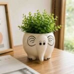 Elephant Ceramic Planter - Hand-Painted White Ceramic Animal Pot (