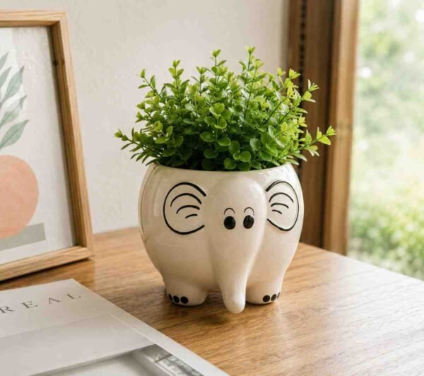 Elephant Ceramic Planter - Hand-Painted White Ceramic Animal Elephant Ceramic Planter - Hand-Painted White Ceramic Animal Pot (