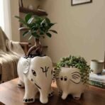 Elephant Ceramic Planter - Hand-Painted White Ceramic Animal Pot (