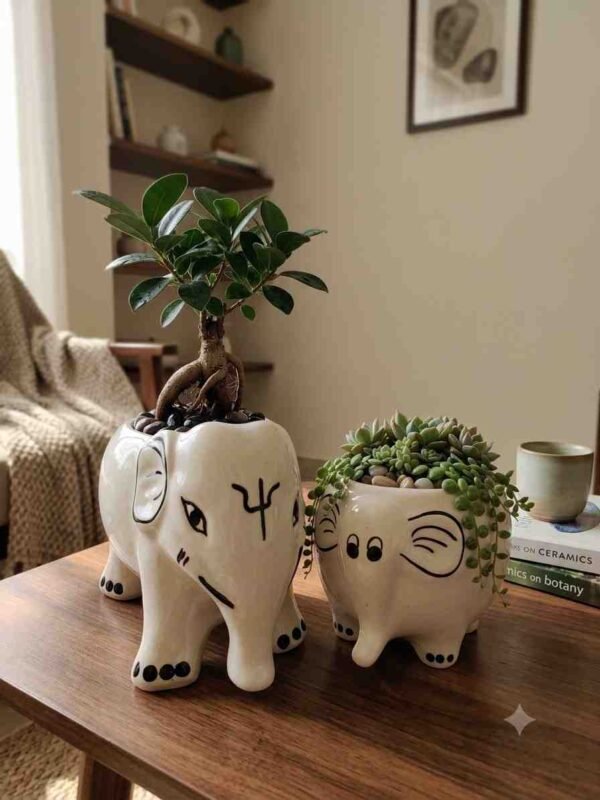 Elephant Ceramic Planter Hand-Painted White Ceramic Animal P Elephant Ceramic Planter - Hand-Painted White Ceramic Animal Pot (