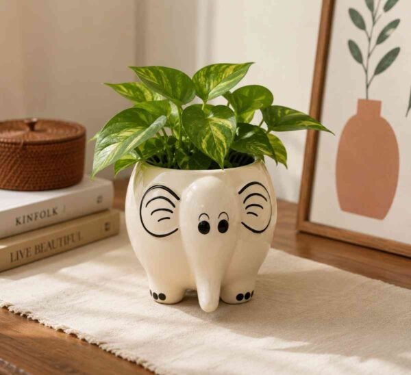Elephant Ceramic Planter Hand-Painted White Ceramic Animal Pot ( Elephant Ceramic Planter - Hand-Painted White Ceramic Animal Pot (