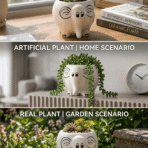 Elephant Ceramic Planter - Hand-Painted White Ceramic Animal Pot (
