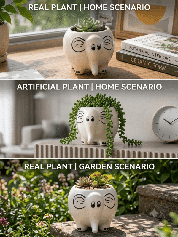 Elephant Ceramic Planter - Hand-Painted White Ceramic Animal Pot Elephant Ceramic Planter - Hand-Painted White Ceramic Animal Pot (
