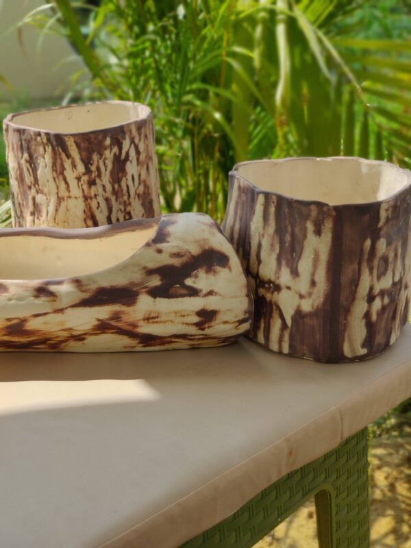 Rustic Wood Finish Ceramic Planter Set (18) Rustic Wood Finish Ceramic Planter Set (18)