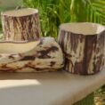 Rustic Wood Finish Ceramic Planter Set (18)