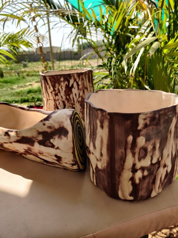 Rustic Wood Finish Ceramic Planter Set (9) Rustic Wood Finish Ceramic Planter Set (9)
