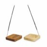 Wooden hanging bird feeders for garden decoration and bird feeding.