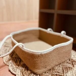 Dzc 500X500 1 Print Shopping Jute Storage Basket Organizer Box Handwoven Eco-Friendly Foldable Bins 16X12X6 Inch