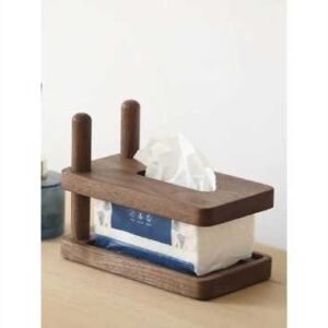 Antique wooden tissue holder for elegant home decor, perfect for living rooms or bedrooms.