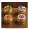 Antique brass wooden boxes with colourful Indian artwork for elegant home decor.