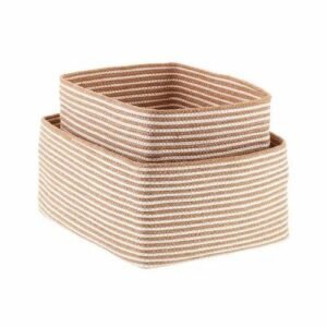 New Product 500X500 2 Strip Jute Basket Boxes Beige And White