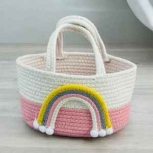 Photoroom 20240812 224106 1 500X500 1 Aticue Cotton Cute Rainbow Design Hand Woven Storage Baske, Cosmetics And Hampers (9X3X6)In