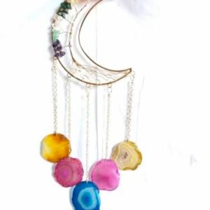 Seven Chakra Moon Agate Wind Chime Decorative Wind Chime for Home Balcony and Garden Decor
