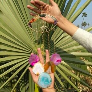Product Jpeg 500X500 8 Seven Chakra Agate Wind Chime 5 Plates Natural Gemstone Healing Hanging Decor Decorative Wind Chime For Home Balcony And Garden Decor