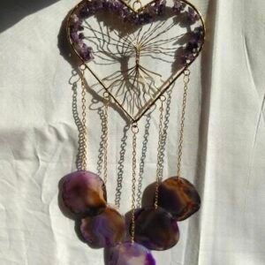 Product Jpeg 500X500 9 Amethyst Heart Shape Agate Wind Chime Natural Purple Crystal Hanging Home Decor Decorative Wind Chime For Home Balcony And Garden Decor