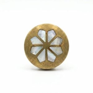 Brass Snowflake Mirror With Geometric Design, Ideal For Contemporary Home Decor.