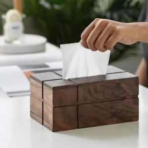 Elegant Wooden Tissue Box Cover With A Modern Design For Living Rooms And Bedrooms.