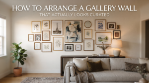 How to arrange a gallery wall that actually looks curated create image for this blog featured image.