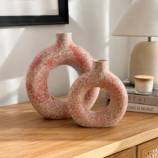 Premium Red Donut Ring Vases Ceramic Round Shaped Flower Pot Home Decor Ceramic Vase