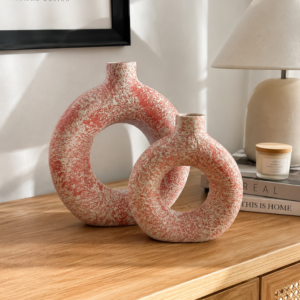 Premium Red Donut Ring Vases Ceramic Round Shaped Flower Pot Home Decor Ceramic Vase 20 Premium Red Donut Ring Vases Ceramic Round Shaped Flower Pot Home Decor Ceramic Vase