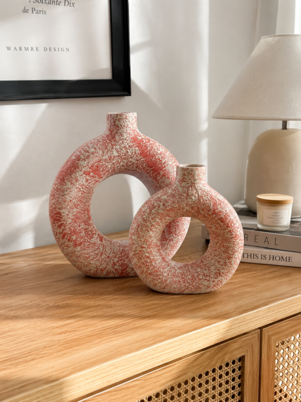 Premium Red Donut Ring Vases Ceramic Round Shaped Flower Pot Home Decor Ceramic Vase Premium Red Donut Ring Vases Ceramic Round Shaped Flower Pot Home Decor Ceramic Vase