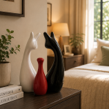 Ceramic Cat Family Figurine Set of 3 - Black White Red (3)