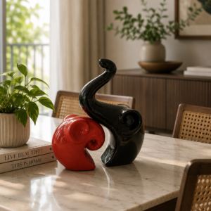 Ceramic Elephant Pair Showpiece – Red and Black Abstract Set (1)