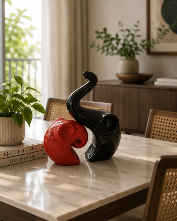 Ceramic Elephant Pair Showpiece - Red and Black Abstract Set (1) Ceramic Elephant Pair Showpiece - Red and Black Abstract Set (1)