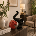 Ceramic Elephant Pair Showpiece - Red and Black Abstract Set (3)