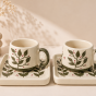 Botanical Leaf Ceramic Cup and Saucer Set of 2 – Berry Green Leaf
