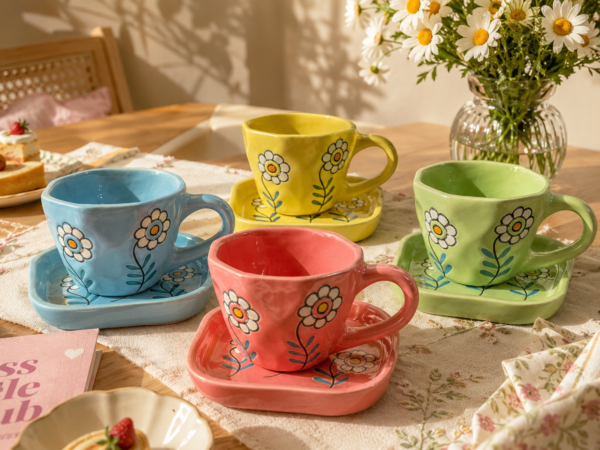 Daisy Flower Ceramic Cup and Saucer Set