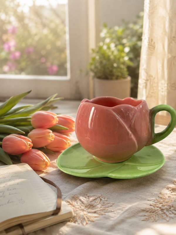 Tulip Ceramic Cup and Saucer