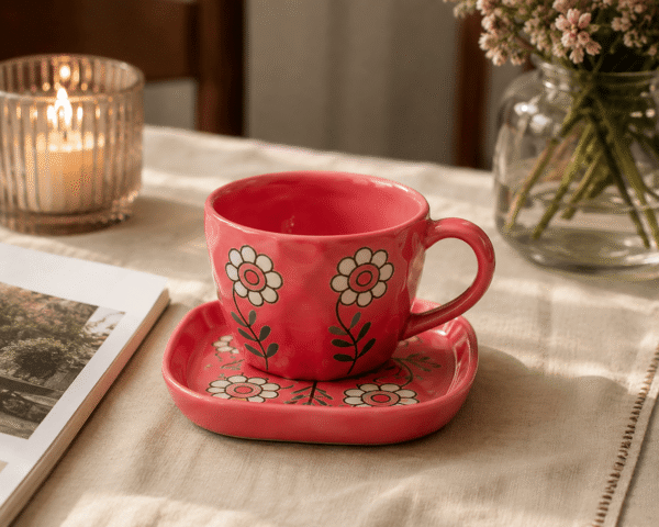 Daisy Flower Ceramic Cup and Saucer Set – Hand Painted (2) Daisy Flower Ceramic Cup and Saucer Set – Hand Painted (2)