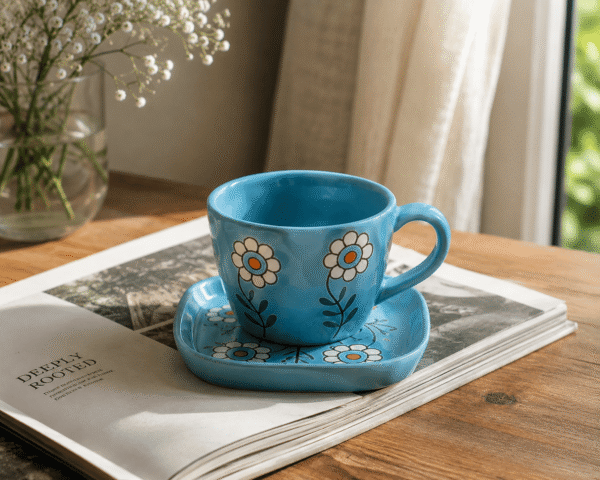 Daisy Flower Ceramic Cup and Saucer Set – Hand Painted (3) Daisy Flower Ceramic Cup and Saucer Set – Hand Painted (3)
