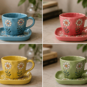 Daisy Flower Ceramic Cup and Saucer Set – Hand Painted (5)