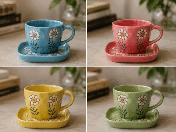 Daisy Flower Ceramic Cup and Saucer Set – Hand Painted (5) Daisy Flower Ceramic Cup and Saucer Set – Hand Painted (5)