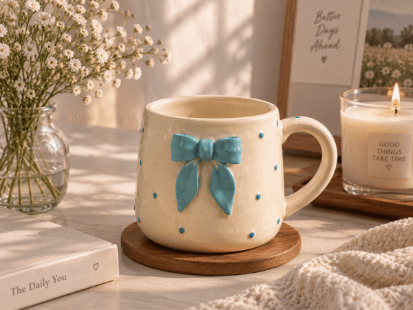 Polka Dot Ceramic Mug with Bow (1) Polka Dot Ceramic Mug with Bow (1)