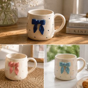 Polka dot ceramic mug with bow
