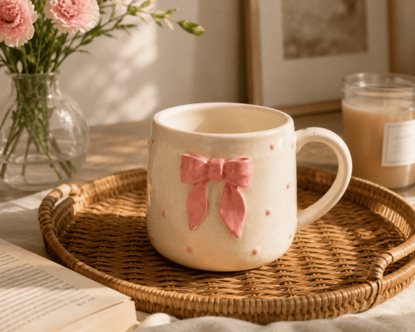 Polka Dot Ceramic Mug with Bow (4) Polka Dot Ceramic Mug with Bow (4)