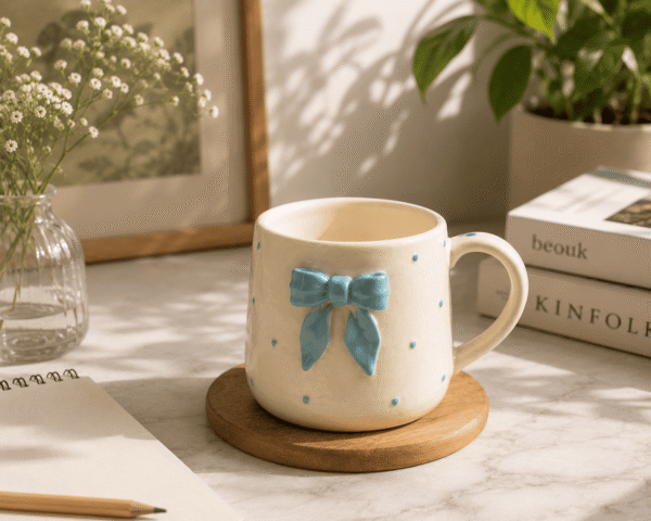 Polka Dot Ceramic Mug with Bow (5) Polka Dot Ceramic Mug with Bow (5)